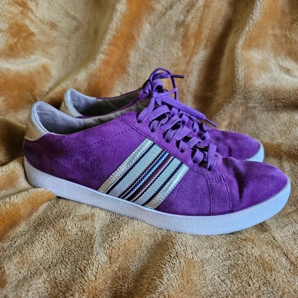 Linea Paolo Kyson purple velour striped retro sneakers, gold details - Picture 2 of 5